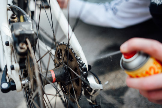 Man reparing his bicycle