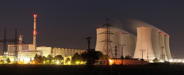 Night view of Jaslovske Bohunice nuclear power plant