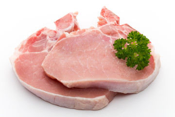 Fresh raw beef steak isolated on white background, top view.
