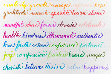 Positive handwritten words
