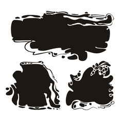 Blots. Vector graphic template imitation of oil puddles. Set of three spots of black puddles.