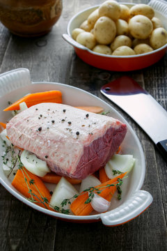 Preparing roast beef.