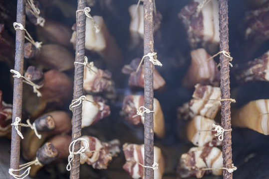 Smoked pork in process of preparation