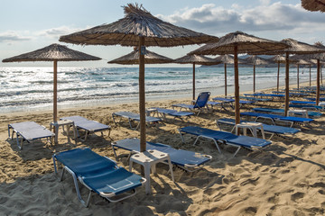 Panoramic view of Sarti Beach at Sithonia peninsula, Chalkidiki, Central Macedonia, Greece
