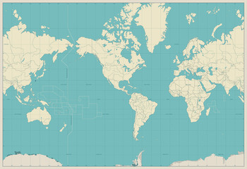 World Map Americas Centered Map. Old colors