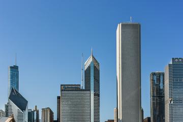 Cityscape with skyscrapers such as Prudential in Chicago, USA 
