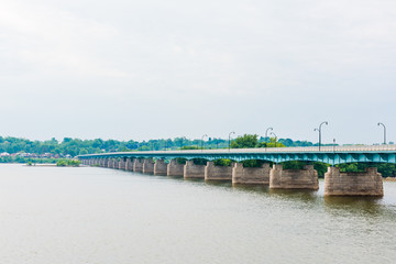 Fototapeta na wymiar Capitol of Pennsylvania city with river and Harvey Taylor Bridge in Harrisburg, USA