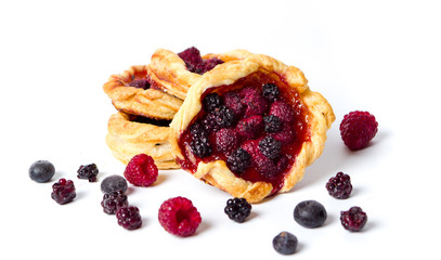 Homemade berry fruit pastry isolated on white