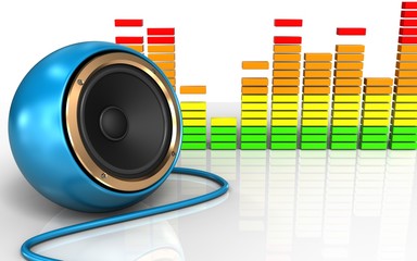3d blue sound speaker audio spectrum
