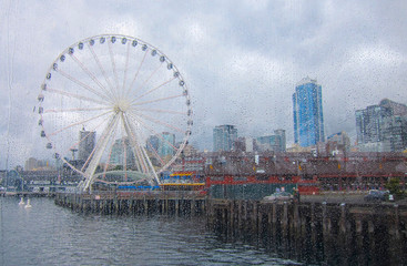 Seattle waterfront rain