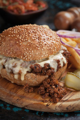 Fototapeta na wymiar Sloppy joes ground beef burger sandwich