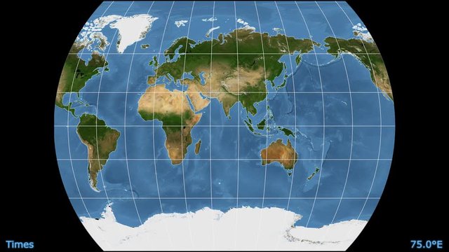 Animated world map in the Times projection. Blue Marble raster