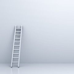 White ladder on white wall background with blank space . 3D rendering.