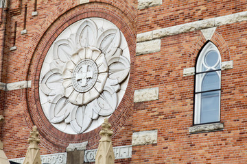 Window and details on St Willebrord Catholic Church in Green Bay, WI - obrazy, fototapety, plakaty