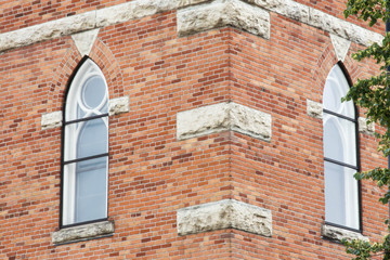 Details on a corner at St Willebrord Catholic Church in Green Bay, WI - obrazy, fototapety, plakaty