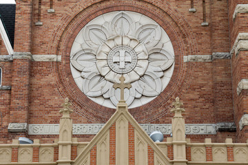Architectural details on St Willebrord Catholic Church in Green Bay, WI - obrazy, fototapety, plakaty