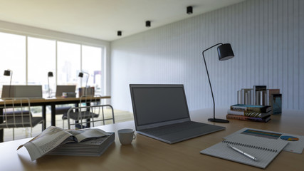 Fototapeta na wymiar 3d rendering of working table with depth of field photo