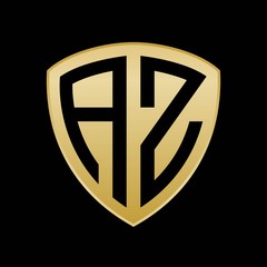 Initial letters logo az gold monogram shield shape vector