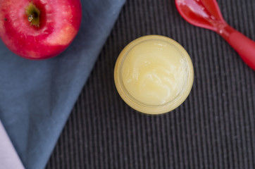 Organic baby food. Puree with apple