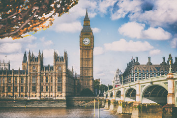 London Europe travel destination. Autumn scenery of Big Ben and Houses of parliament with...