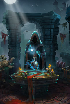 Medieval, The Priory and The Priest or Monk. Video Game's Digital CG Artwork, Colorful Concept Illustration, Realistic Cartoon Style Background

