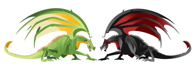 giand green and black dragons