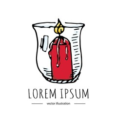 Hand drawn doodle Merry Christmas related icon - Candle. Vector illustration. Holiday symbol. Cartoon sketch element: colorful christmas Candle decoration isolated on white background