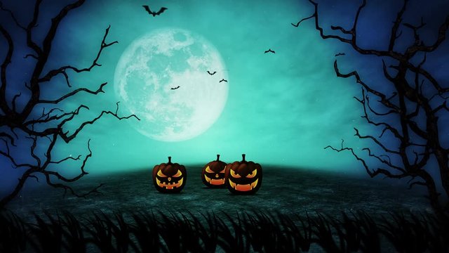 ハロウィン 不気味な夜 満月 かぼちゃ ループ