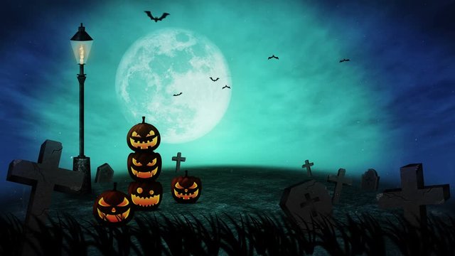 ハロウィン 不気味な夜 満月 かぼちゃ ループ