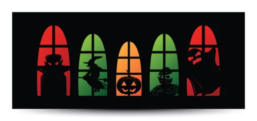 Fototapeten happy halloween  window silhouette banner, vector illustrator © wisaad