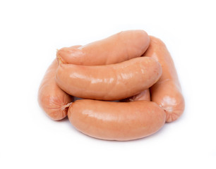 meat sausages isolated on white background closeup