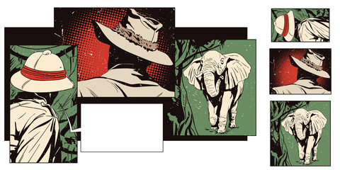 Obraz premium Collage on theme safari and travel. Vacation in jungle.