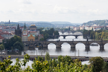 Obraz premium Prague, Czech Republic - August 21, 2017: View of the city's bridges from the top of Letna park