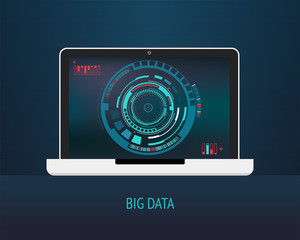 Laptop Icon on Abstract Background. Big Data Visualization. Web Illustration
