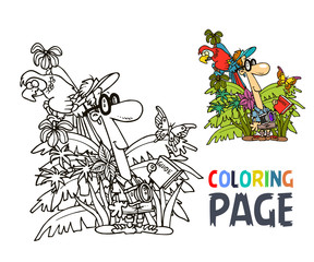 tourist and jungle coloring page