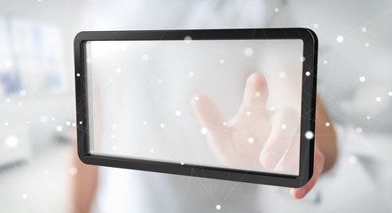 Businessman using digital screens tablet 3D rendering
