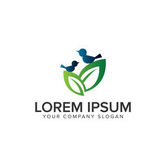 couple leaf and bird Logo design concept template