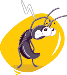 Fearful Cockroach Insect Vector Cartoon - Bad roach bug threatened by insecticide