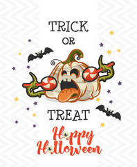 Happy Halloween vector greeting card with spooky Jack-o-lantern