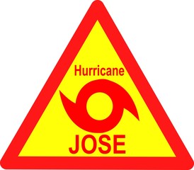 Hurricane JOSE, red icon, Yellow warning sign with a hurricane sign