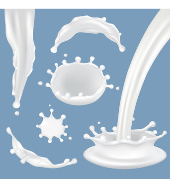 Vector realistic milk splash icon set