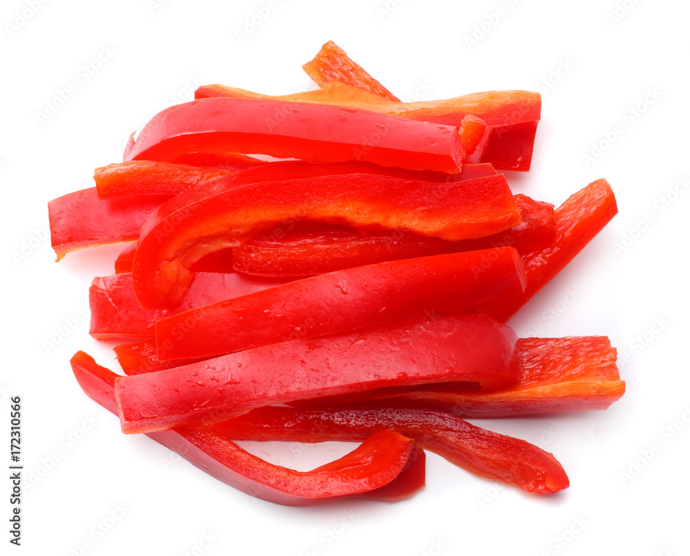 Wall mural cut slices of red sweet bell pepper isolated on white background