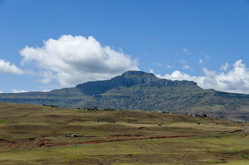 Part of awesome Drakensberg mountain with clouds, South Africa