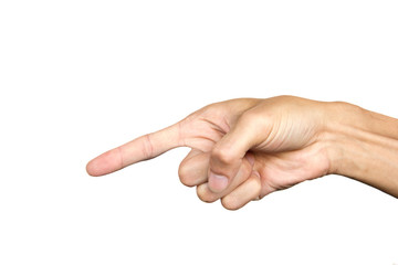 Hand pointing finger isolated on white background. Hand language. Hand gesture. Clipping path.