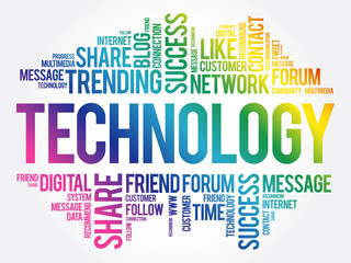 Technology word cloud collage, business concept background