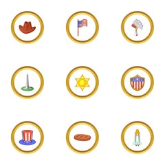 USA country icons set, cartoon style