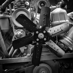 exhibition fan of engine aggregate of agricultural machines, black and white - 172316590