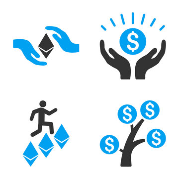 Financial Prosperity Vector Icon Set. Style Is Bicolor Flat Symbols.