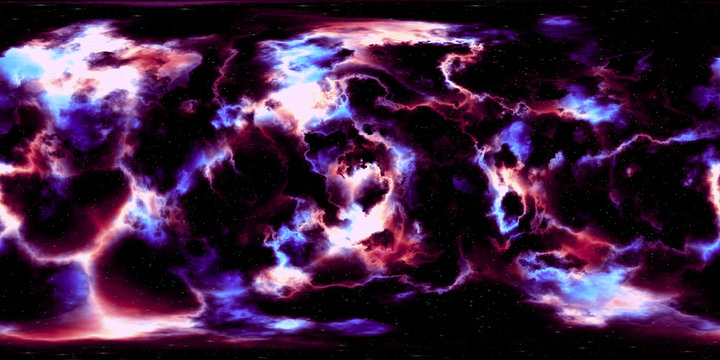 Deep space, stars and nebula, 360 degrees panorama, HDRI high resolution environment map