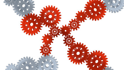 Up View of Some Silver Gears and Several Red Gears